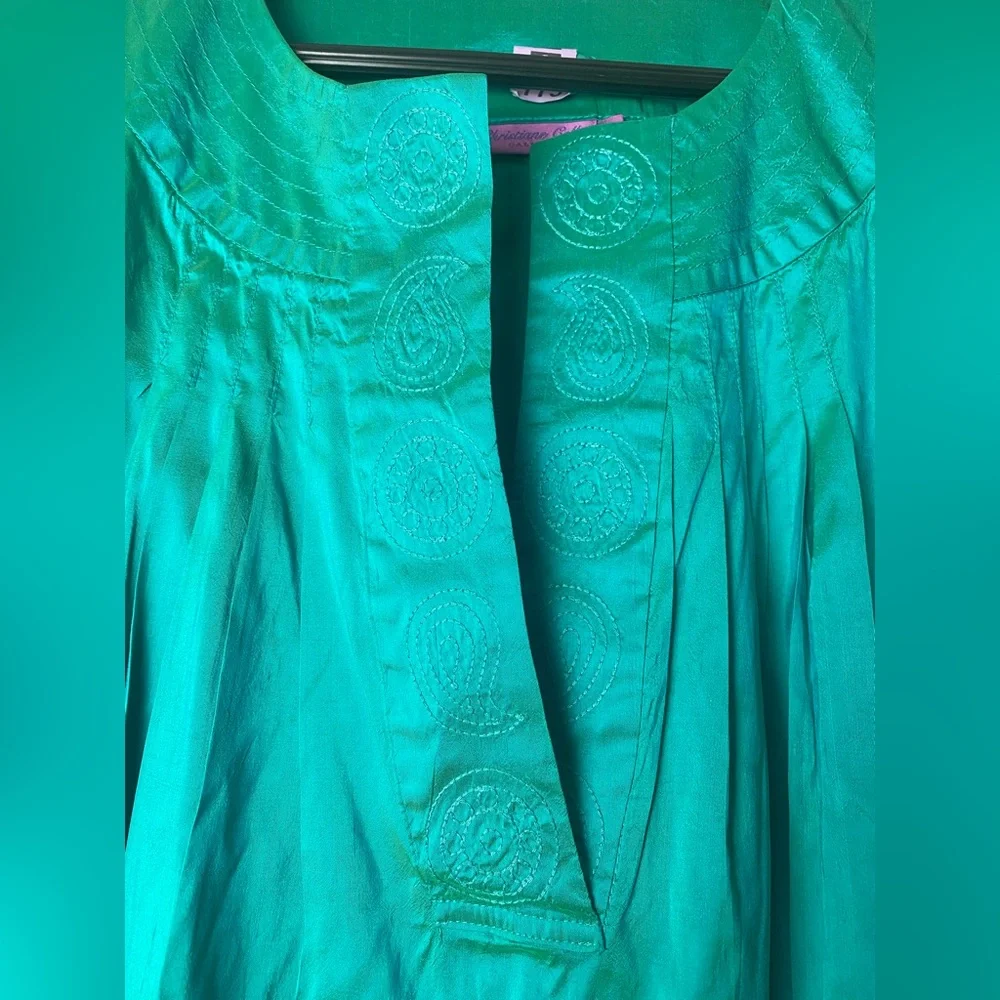 Calypso St Barth Silk Luminescent Teal Aqua Boho Luxe Dress Resort Luxury S